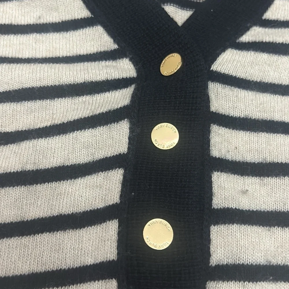 Tory Burch Navy and White Striped Sweater size XL - Picture 2 of 5